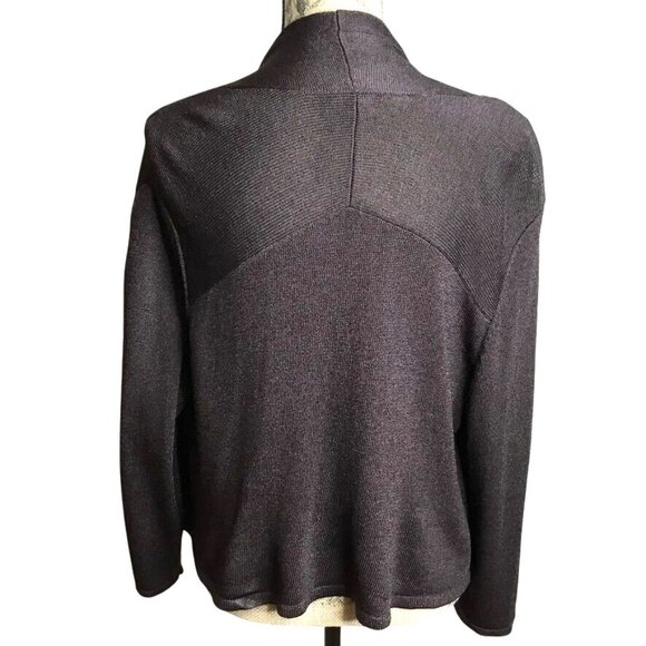 EILEEN FISHER Brown Italian Yarn Cardigan M Minimalist Knit Open Front Sweater - Picture 2 of 5